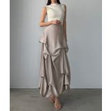 グレージュ | Louere ハイウエストサテンタックデザインスカート | Louere