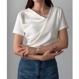 ホワイト | Louere レース付きドレープアシメネックカットトップス | Louere