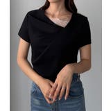 ブラック | Louere レース付きドレープアシメネックカットトップス | Louere
