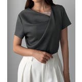 チャコール | Louere レース付きドレープアシメネックカットトップス | Louere