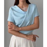 ライトブルー | Louere レース付きドレープアシメネックカットトップス | Louere