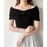 ブラック | mipiarl リボン付きポロニットセミフレアワンピース | JUNOAH