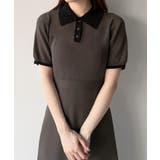 mipiarl リボン付きポロニットセミフレアワンピース | JUNOAH | 詳細画像3