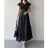 ネイビー | mipiarl フリルスリーブティアードワンピース | JUNOAH