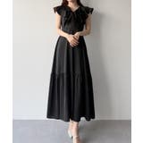 ブラック | mipiarl フリルスリーブティアードワンピース | JUNOAH