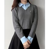 mipiarl  【リボン取り外し可能】シャツドッキングケーブルショートニット | JUNOAH | 詳細画像11 