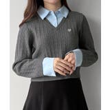チャコール | mipiarl  【リボン取り外し可能】シャツドッキングケーブルショートニット | JUNOAH