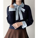 ネイビー | mipiarl  【リボン取り外し可能】シャツドッキングケーブルショートニット | JUNOAH