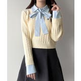 mipiarl  【リボン取り外し可能】シャツドッキングケーブルショートニット | JUNOAH | 詳細画像5 