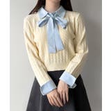 mipiarl  【リボン取り外し可能】シャツドッキングケーブルショートニット | JUNOAH | 詳細画像6 