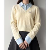 mipiarl  【リボン取り外し可能】シャツドッキングケーブルショートニット | JUNOAH | 詳細画像7 