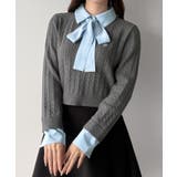 mipiarl  【リボン取り外し可能】シャツドッキングケーブルショートニット | JUNOAH | 詳細画像9 