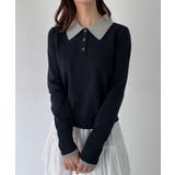 mipiarl ラメ襟配色ポロニット | JUNOAH | 詳細画像16