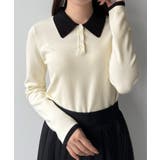 オフホワイト | mipiarl ラメ襟配色ポロニット | JUNOAH