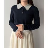 ネイビー | mipiarl ラメ襟配色ポロニット | JUNOAH