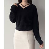 ブラック | mipiarl  クロスシャギーコンパクトニット | JUNOAH