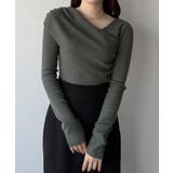 チャコール | mipiarl  アシンメトリークロスニットトップス | JUNOAH