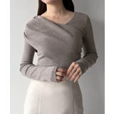 グレー | mipiarl  アシンメトリークロスニットトップス | JUNOAH