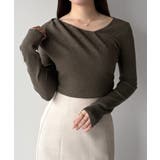 モカ | mipiarl  アシンメトリークロスニットトップス | JUNOAH