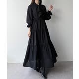 ブラック | mipiarl ボウタイティアードワンピース | JUNOAH