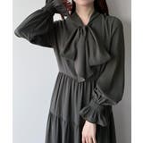 チャコール | mipiarl ボウタイティアードワンピース | JUNOAH