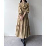 ベージュ | mipiarl ボウタイティアードワンピース | JUNOAH