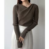 モカ | mipiarl  フィンガーホールドレープニットトップス | JUNOAH