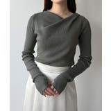 チャコール | mipiarl  フィンガーホールドレープニットトップス | JUNOAH