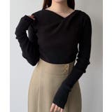 ブラック | mipiarl  フィンガーホールドレープニットトップス | JUNOAH