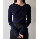 ネイビー | mipiarl  フィンガーホールドレープニットトップス | JUNOAH