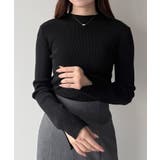 ブラック | mipiarl  袖口スリットリブニット | JUNOAH