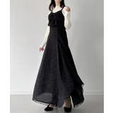 ブラック | mipiarl  薄手ツイードフロントリボンラッフルキャミワンピース | JUNOAH