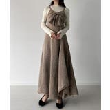 ライトブラウン | mipiarl  薄手ツイードフロントリボンラッフルキャミワンピース | JUNOAH