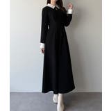 ブラック | mipiarl  バイカラーコーデュロイフレアワンピース | JUNOAH