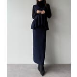 ダークネイビー | mipiarl バックリボンペプラムニット+IラインニットスカートSET | JUNOAH