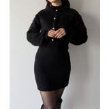 ブラック | mipiarl  ショートシャギーカーディガン＋ミニリブニットワンピースＳＥＴ | JUNOAH