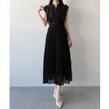 ブラック | mipiarl  ラッフルピンタックプリーツワンピース | JUNOAH