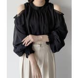 ブラック | mipiarl  オフショルシアーギャザーブラウス | JUNOAH