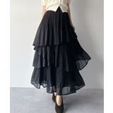 ブラック | mipiarl  ランダムヘムプリーツティアードスカート | JUNOAH