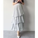 ブルーグレー | mipiarl  ランダムヘムプリーツティアードスカート | JUNOAH