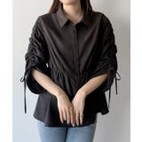 ブラック | mipiarl  ドロストギャザースリーブシャツチュニック | JUNOAH