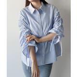 ブルー | mipiarl  ドロストギャザースリーブシャツチュニック | JUNOAH