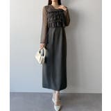 チャコール | mipiarl  チュールフリルブラウス＋IラインキャミワンピースSET | JUNOAH