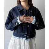 ネイビー | mipiarl  ヘムフリルデニムジャケット | JUNOAH