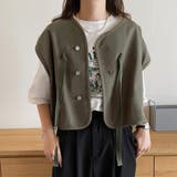 カーキ | ドロップショルダーリボンショートべスト | JUNOAH