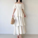 ホワイト | 2wayオフショルティアードワンピース | JUNOAH