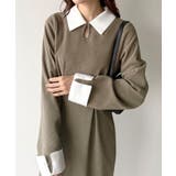 グレージュ | バイカラーコーデュロイタイトワンピース | JUNOAH