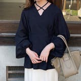 ブラック | Vネッククロスリボンタックトップス | JUNOAH