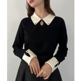 ブラック | バイカラーニットトップス | JUNOAH