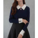 ネイビー | バイカラーニットトップス | JUNOAH